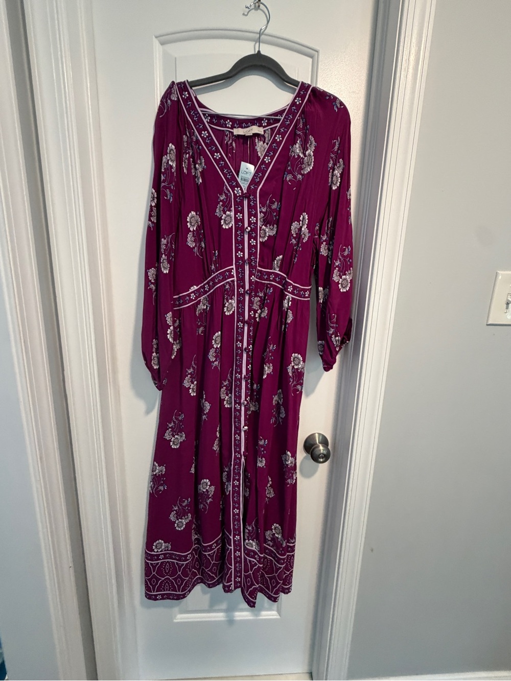 Loft Bohemian Floral V-Neck Maxi Dress in Magenta - Picture 2 of 4